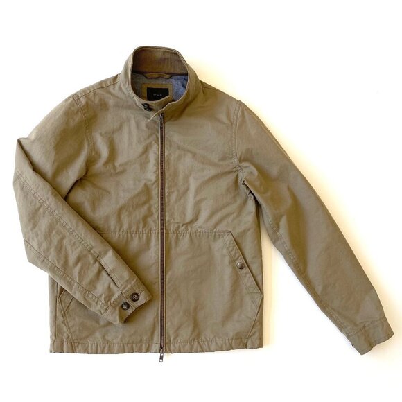 J.Crew Mens Cruiser Harrington Jacket XS Tan 2-Way Zipper Cotton Blend Pockets - Picture 3 of 16